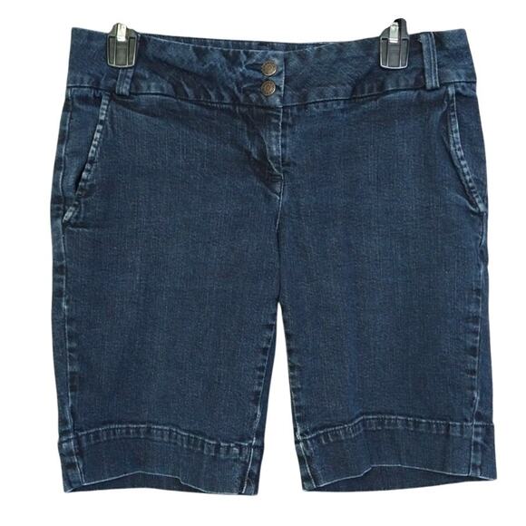 Elle Pants - Elle Denim Bermuda Shorts Flap Pockets Mid-Rise Stretch Blue Jean 8